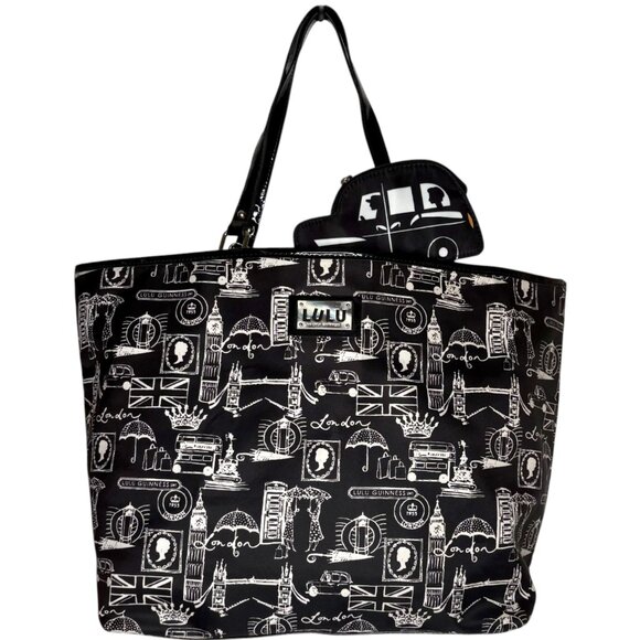 Lulu Guinness Handbags - Lulu Guinness London Sights Beach Tote - Black/White - 20" w x 13" h x 5.5" d